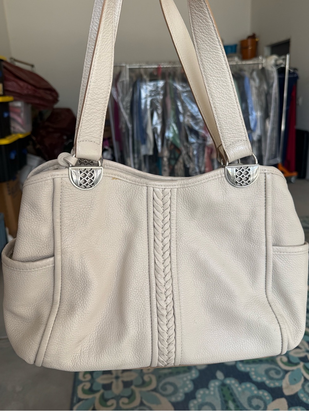 Brighton Cream Braided Leather Shoulder Bag